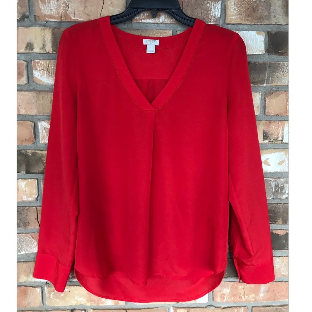 J. Crew Women’s Red V-Neck Long Sleeve Top Small